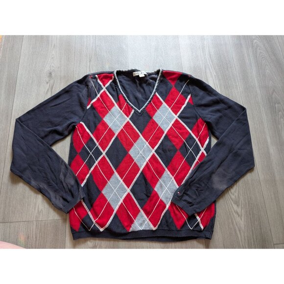 Tommy Hilfiger Red Blue Argyle Sweater L/G - Picture 4 of 7